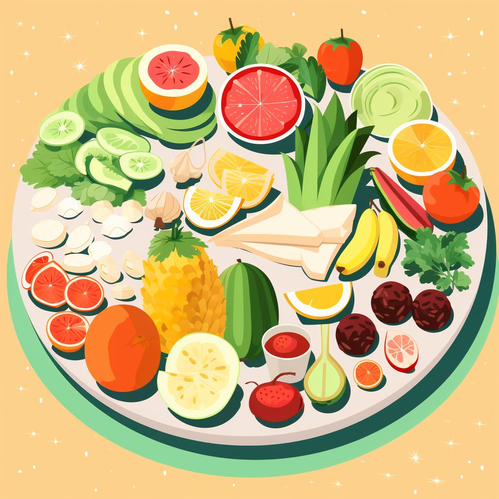 A variety of fresh and frozen fruits and vegetables spread on a table.