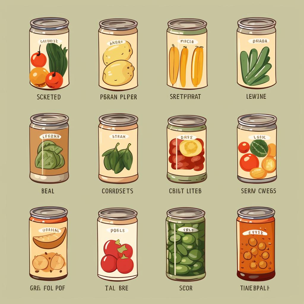 A meal plan chart with different canned foods for each meal
